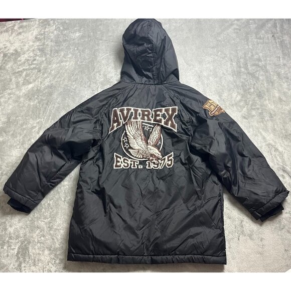 Avirex Jacket Men's Medium 8 Black Puffer Lined Hooded Embroidered Logo - Picture 12 of 16
